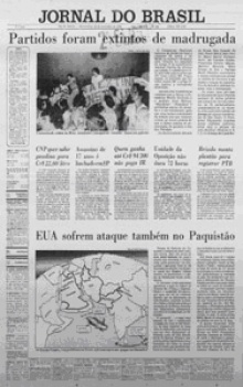 Manchete do Jornal do Brasil que anuncia a extinção dos partidos políticos.