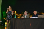 Abertura do evento. A Coordenadora da CACC, Suzana Kerber, o Reitor Prof. Pe. Josafá Carlos de Siqueira S.J. e o Vice-Reitor Comunitário, Prof. Augusto Sampaio. Fotógrafo Antônio Albuquerque. Acervo Núcleo de Memória.