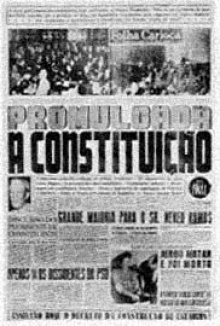 Primeira página do Jornal Folha Carioca que anuncia a promulgação da Constituição de 1946.