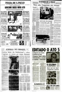 Capa dos principais jornais registrando a edição do AI-5