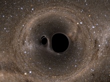 Simulação ilustra colisão de buracos negros como aquela detectada pelo projeto Ligo. Fonte: LIGO Laboratory/MIT/Caltech/Reuters