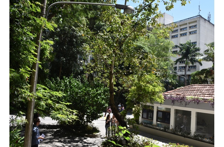 Vista do Edifício da Amizade a partir da frente do prédio da Física. À direita, a nova sala da CCE. 2018. Fotógrafo Antônio Albuquerque.