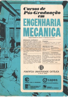 Cartaz do curso de Pós-graduação em Engenharia Mecânica da Escola Graduada de Ciência e Engenharia da PUC-Rio.