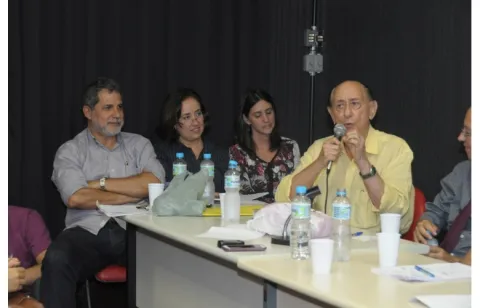 Palestra com o ator, radialista e dublador José Santa Cruz na sala K102. Fotógrafo Antônio Albuquerque. Acervo Núcleo de Memória.