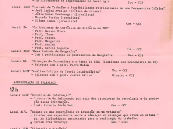 Parte da programação do Congresso.