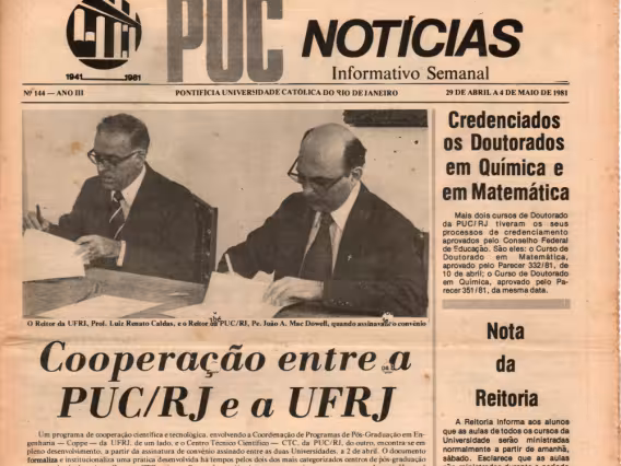 Detalhe da capa do jornal PUC Notícias de 29/04/1981.