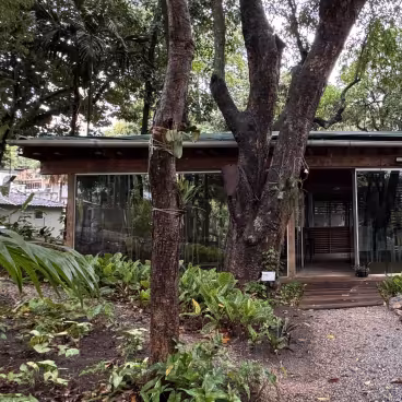 Entrada da Casa Comum integrada ao bosque da PUC-Rio e ao Jardim Francisco. 09/10/2025. Fotógrafo: Eduardo Gonçalves. Acervo Núcleo de Memória da PUC-Rio.